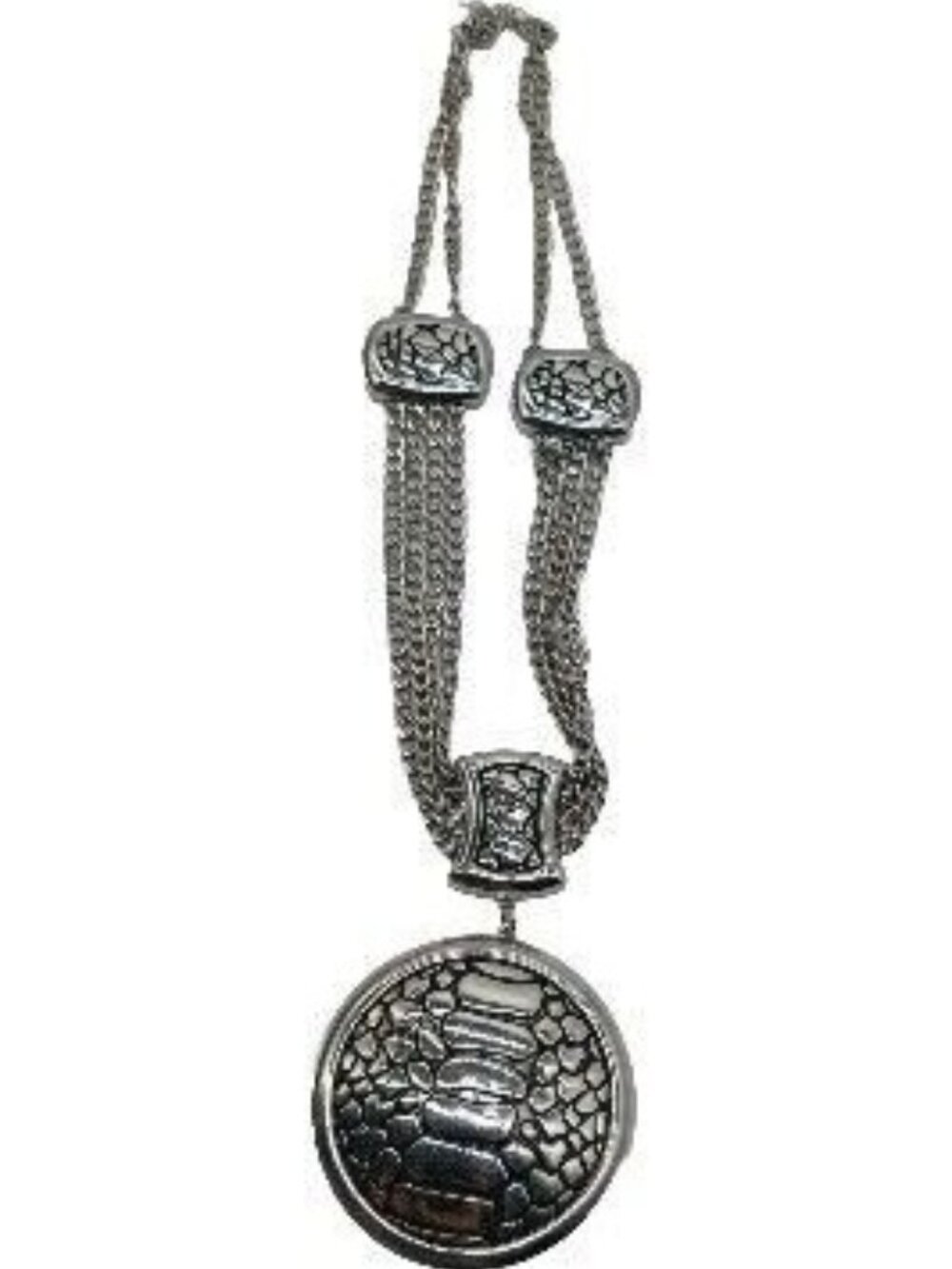 Silvertone Necklace Statement Large Pendant Choker